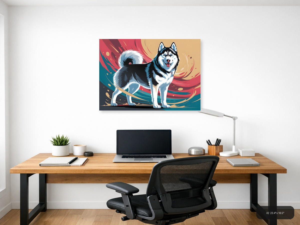 Colorful Husky Dog Abstract Modern Wall Art — A2 / Office