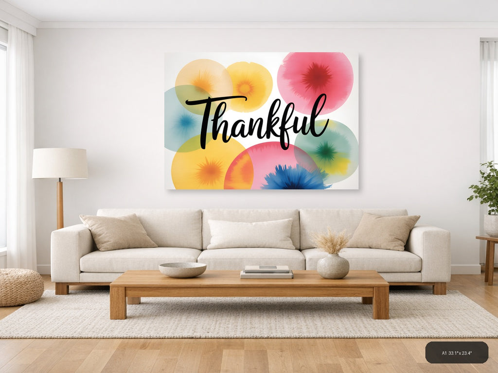 Thankful — Watercolor (Landscape) Canvas Print | Watercolor Wall Art | A4 A3 A2 A1 — A1 / Living Room