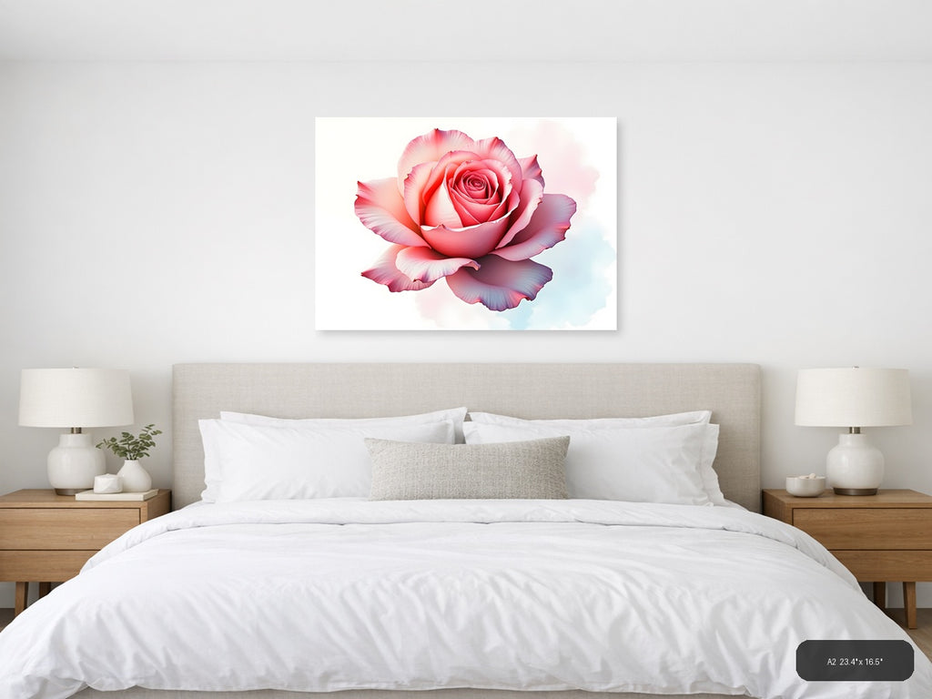 Pink Watercolor Rose Bloom Wall Art — A2 / Bedroom
