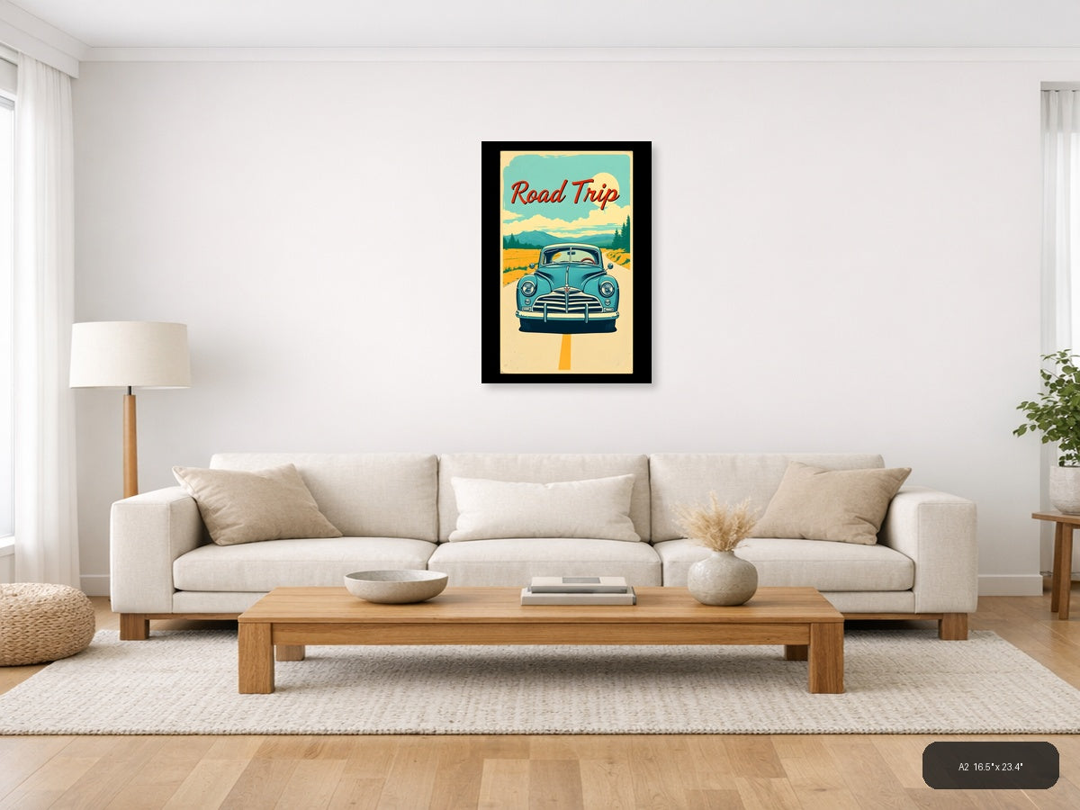 Vintage Road Trip Car Poster - Retro Travel Wall Art — A2 / Living Room