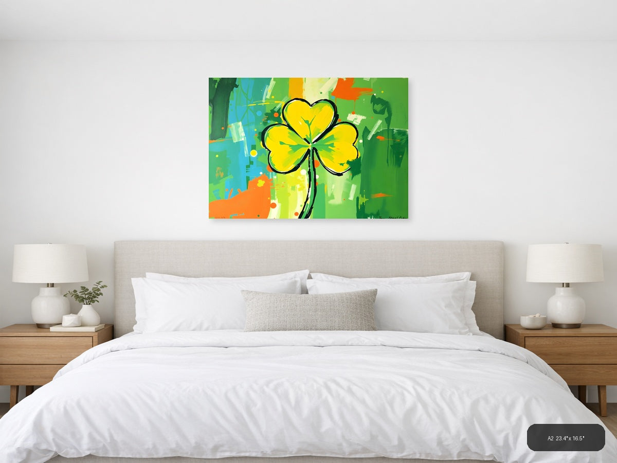 Yellow Four-Leaf Clover Abstract Flower Wall Art — A2 / Bedroom