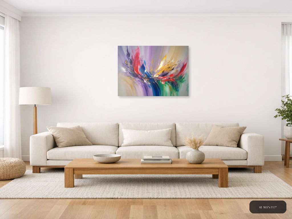 Colorful Abstract Explosion - Modern Purple Blue Red Wall Art — A3 / Living Room