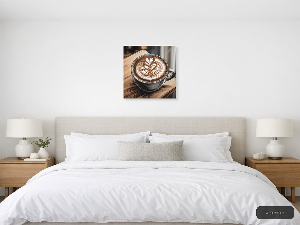 Latte Art Heart Line Art Coffee Wall Art — A3 / Bedroom