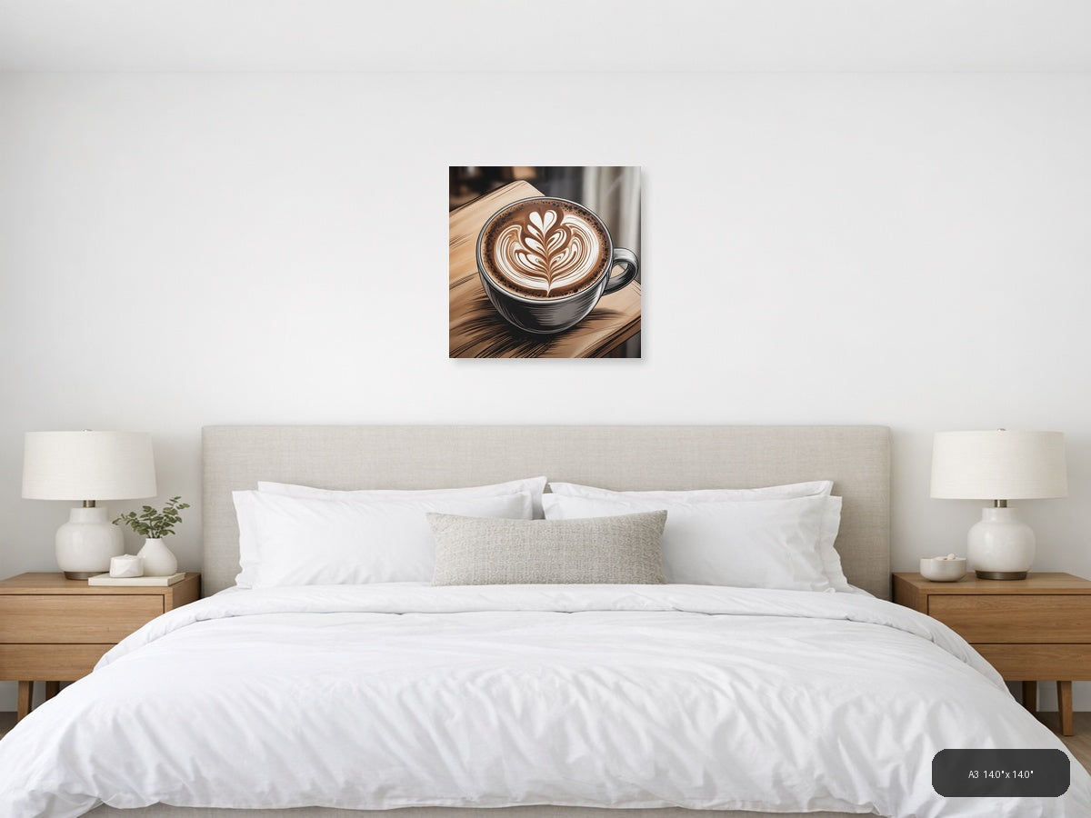 Latte Art Heart Line Art Coffee Wall Art — A3 / Bedroom