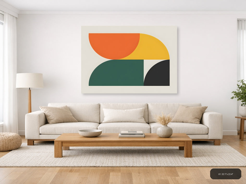 Minimalist Geometric Shapes Orange Yellow Green Wall Art — A1 / Living Room