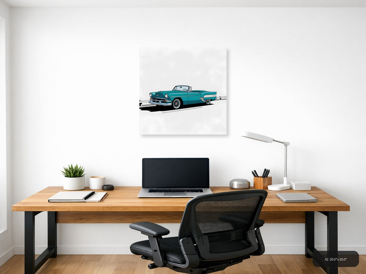 Turquoise Classic Convertible Car Minimalist Wall Art — A2 / Office