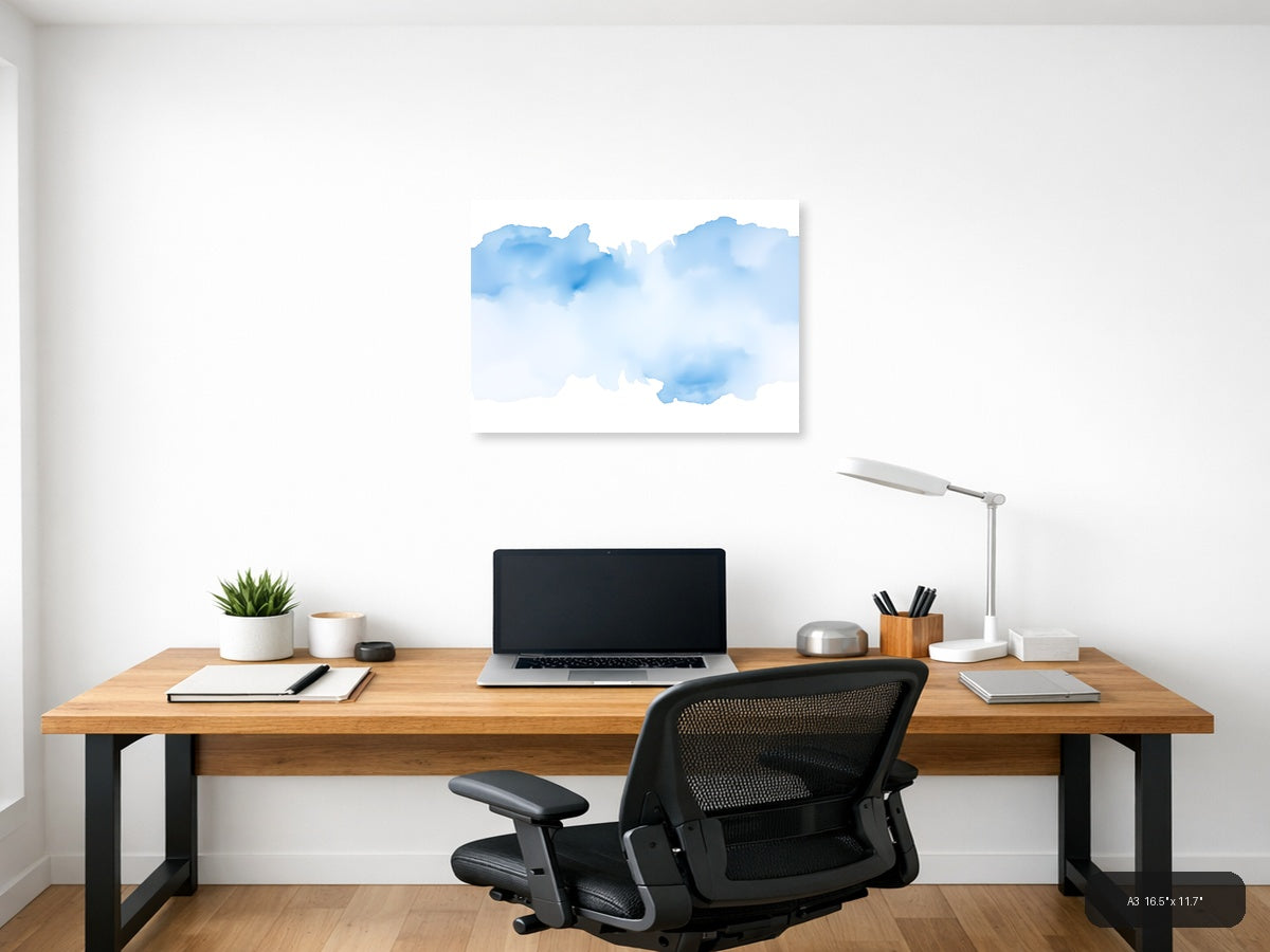 Abstract Blue Watercolor Clouds Landscape Wall Art — A3 / Office