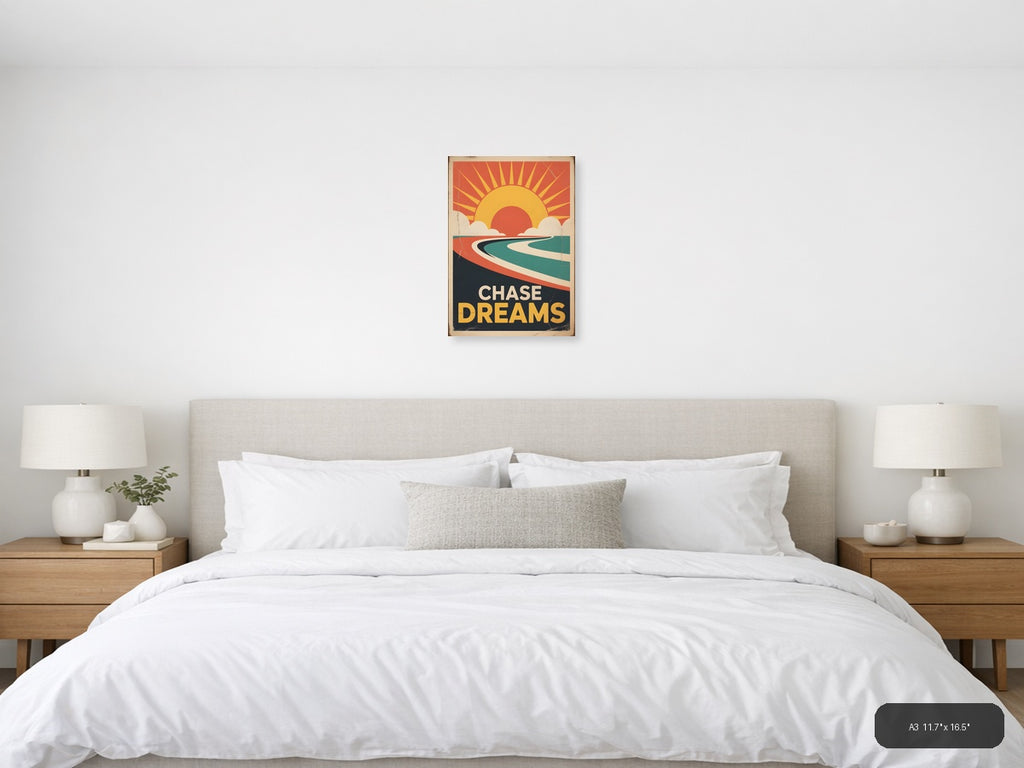 Chase Dreams Vintage Sunrise Beach Wall Art Print — A3 / Bedroom