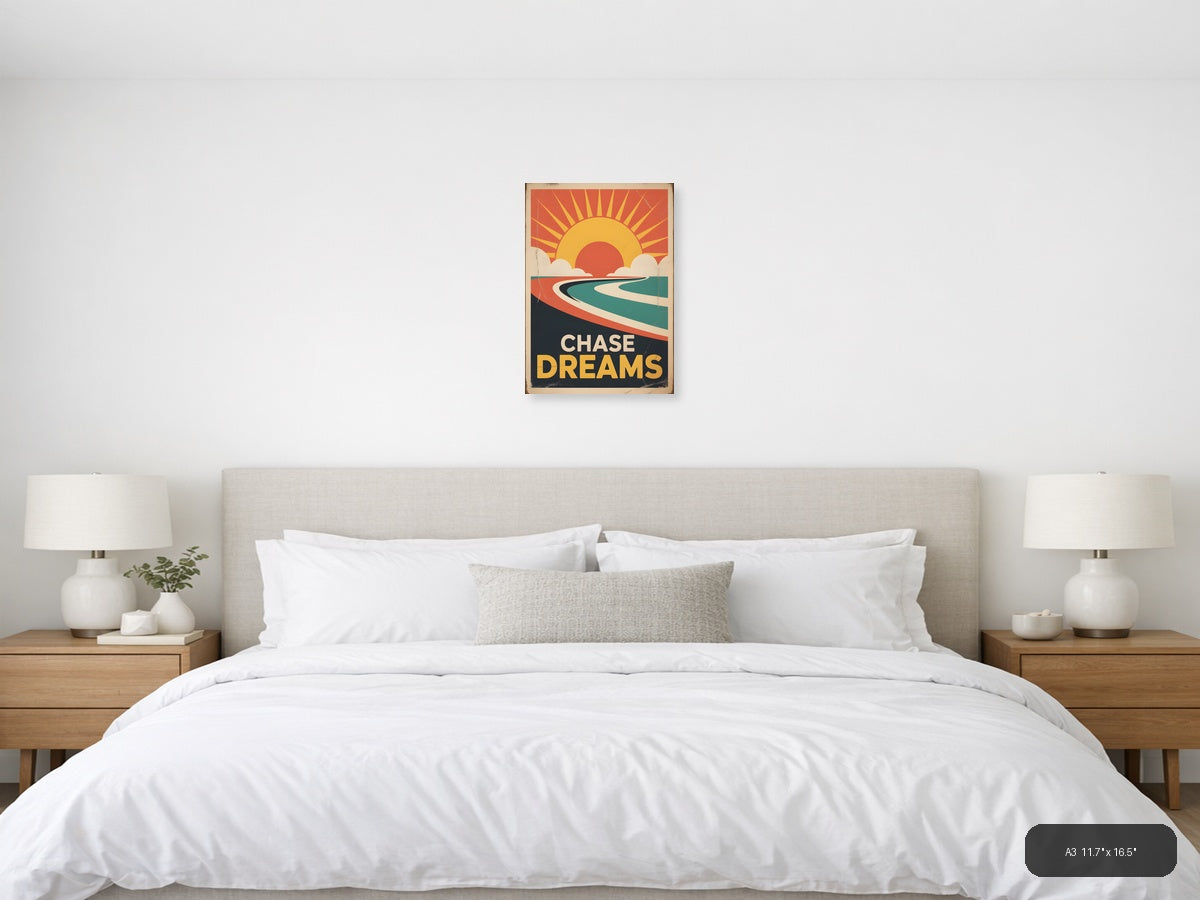Chase Dreams Vintage Sunrise Beach Wall Art Print — A3 / Bedroom