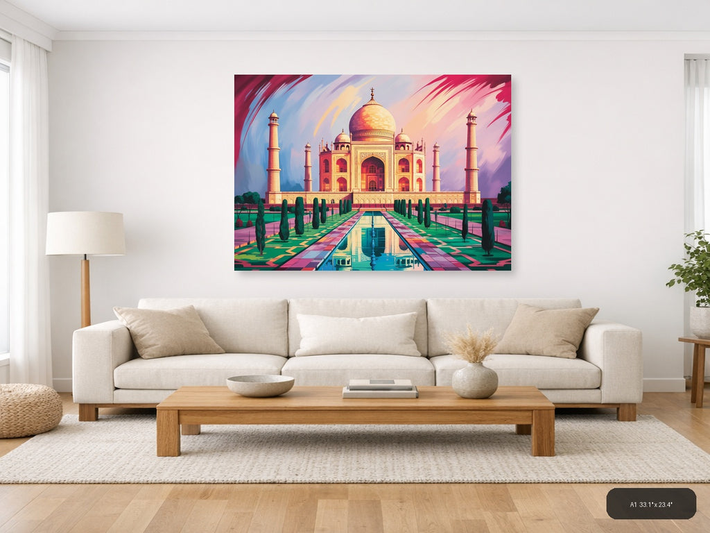Taj Mahal Abstract Landscape with Reflecting Pool Wall Art — A1 / Living Room