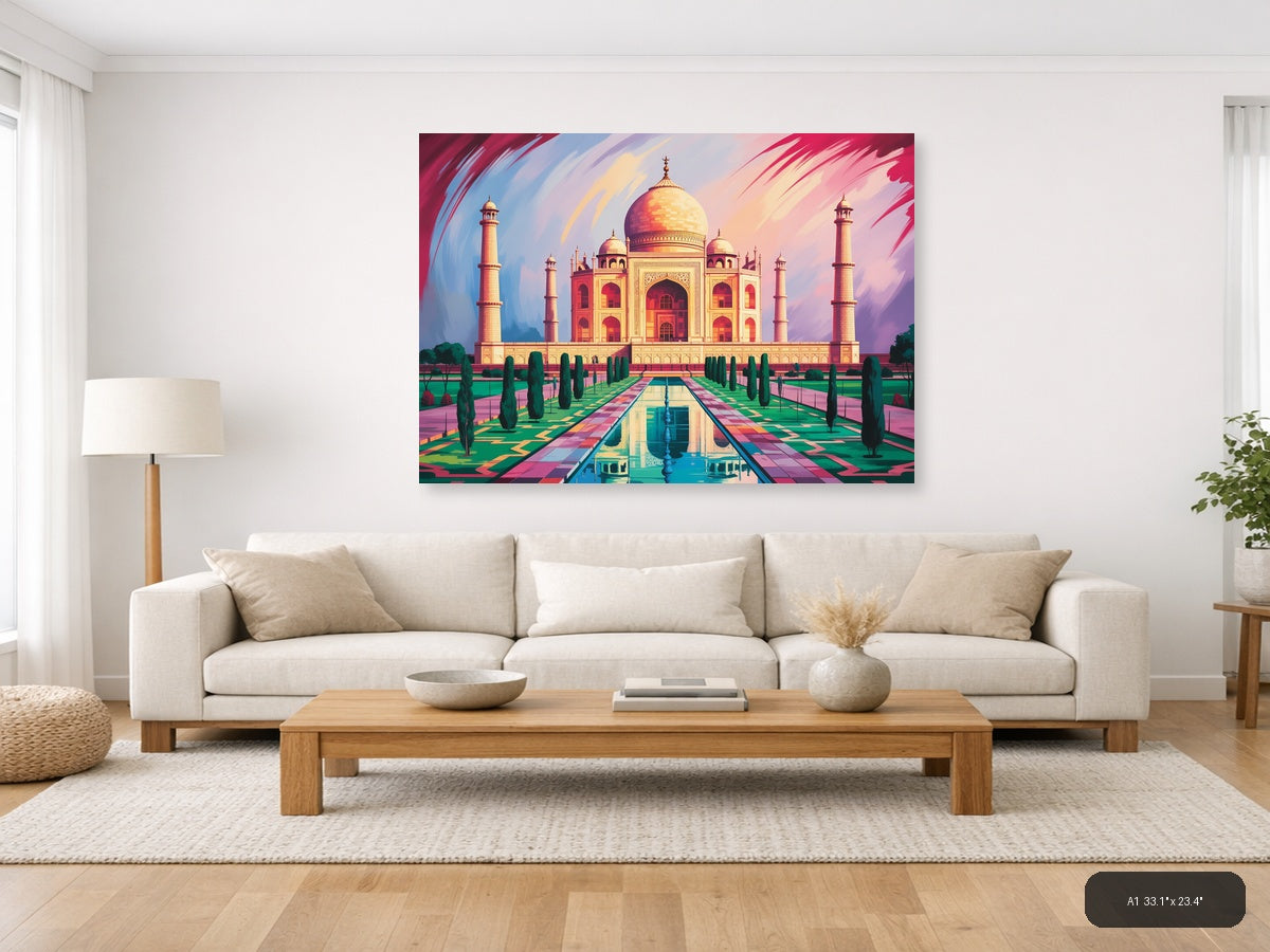 Taj Mahal Abstract Landscape with Reflecting Pool Wall Art — A1 / Living Room