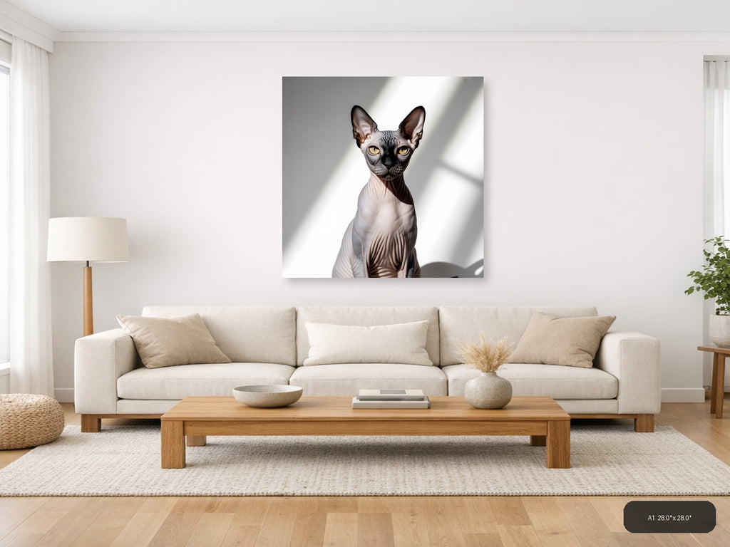 Sphynx Cat Portrait Minimalist Wall Art — A1 / Living Room