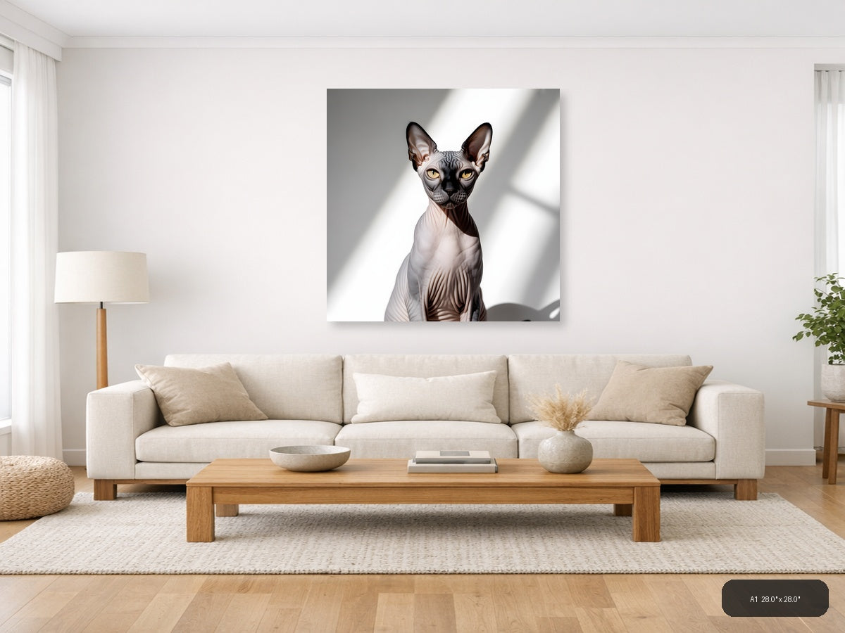 Sphynx Cat Portrait Minimalist Wall Art — A1 / Living Room