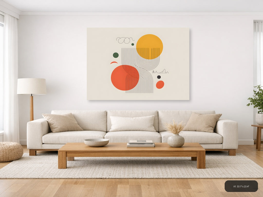 Modern Line Art with Geometric Circles Wall Art — A1 / Living Room