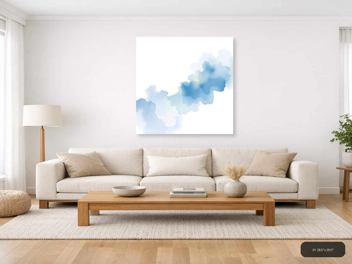 Blue Watercolor Cloud Formations Abstract Wall Art — A1 / Living Room