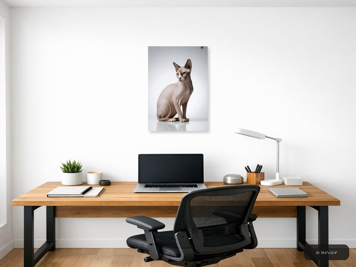 Minimalist Sphynx Cat Portrait Wall Art — A2 / Office