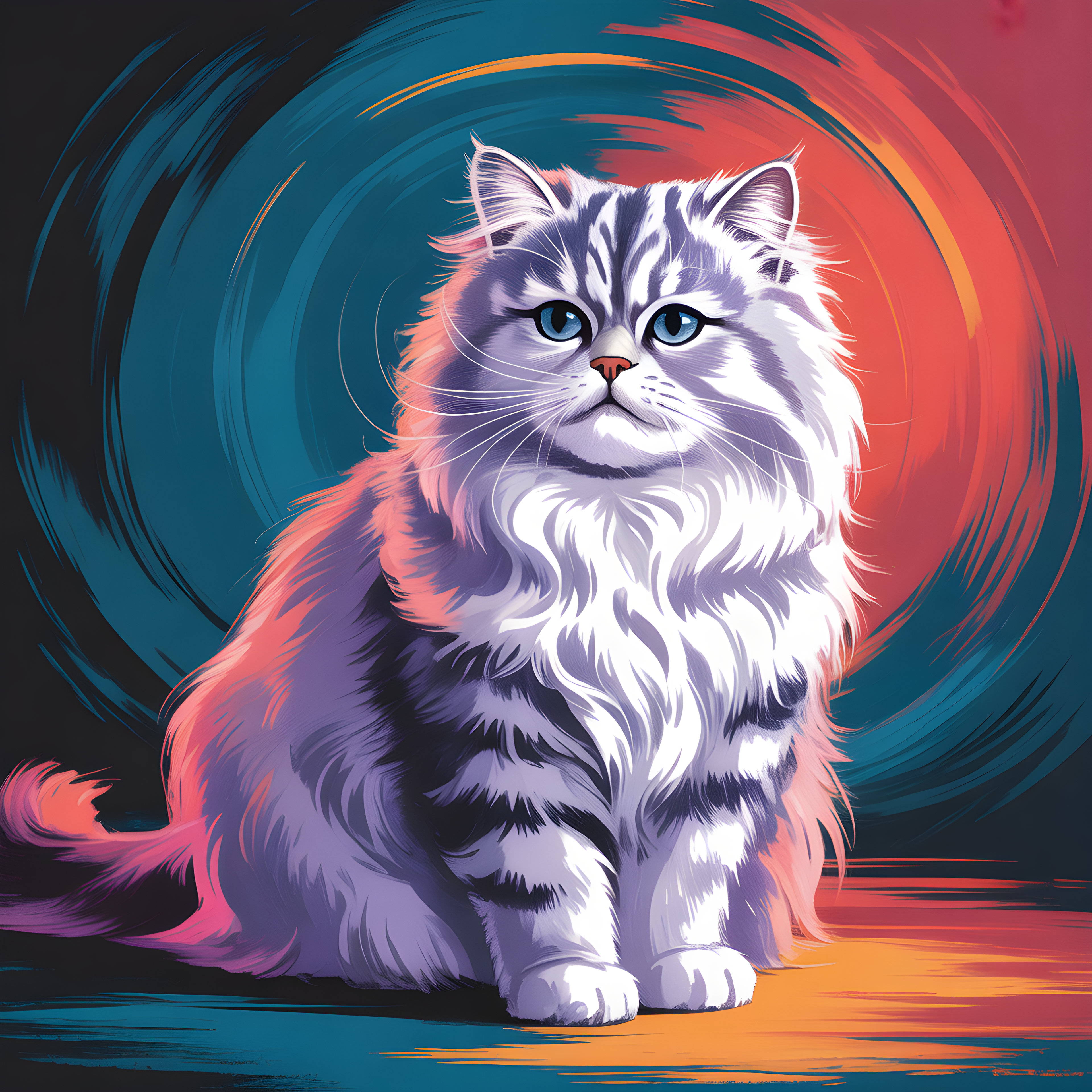 Fluffy Cat Abstract Portrait with Neon Colors Wall Art