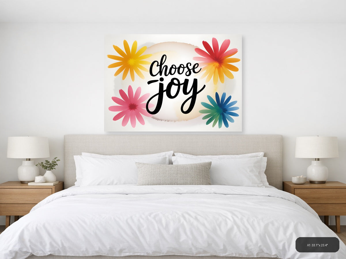 Choose Joy Watercolor Flowers Landscape Wall Art — A1 / Bedroom