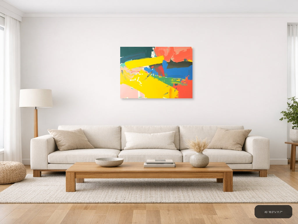Vibrant Abstract Landscape with Boats - Modern Wall Art — A3 / Living Room