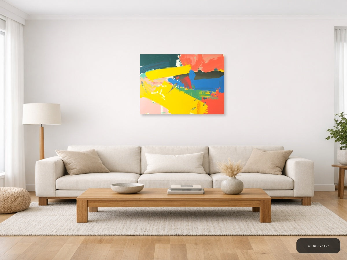 Vibrant Abstract Landscape with Boats - Modern Wall Art — A3 / Living Room