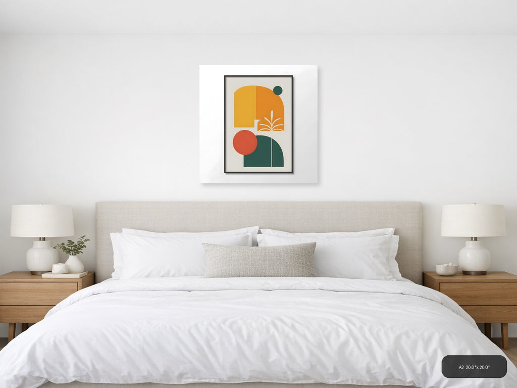 Minimalist Books and Circles Geometric Wall Art — A2 / Bedroom