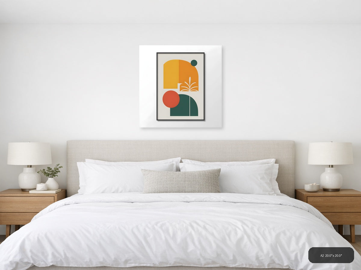 Minimalist Books and Circles Geometric Wall Art — A2 / Bedroom