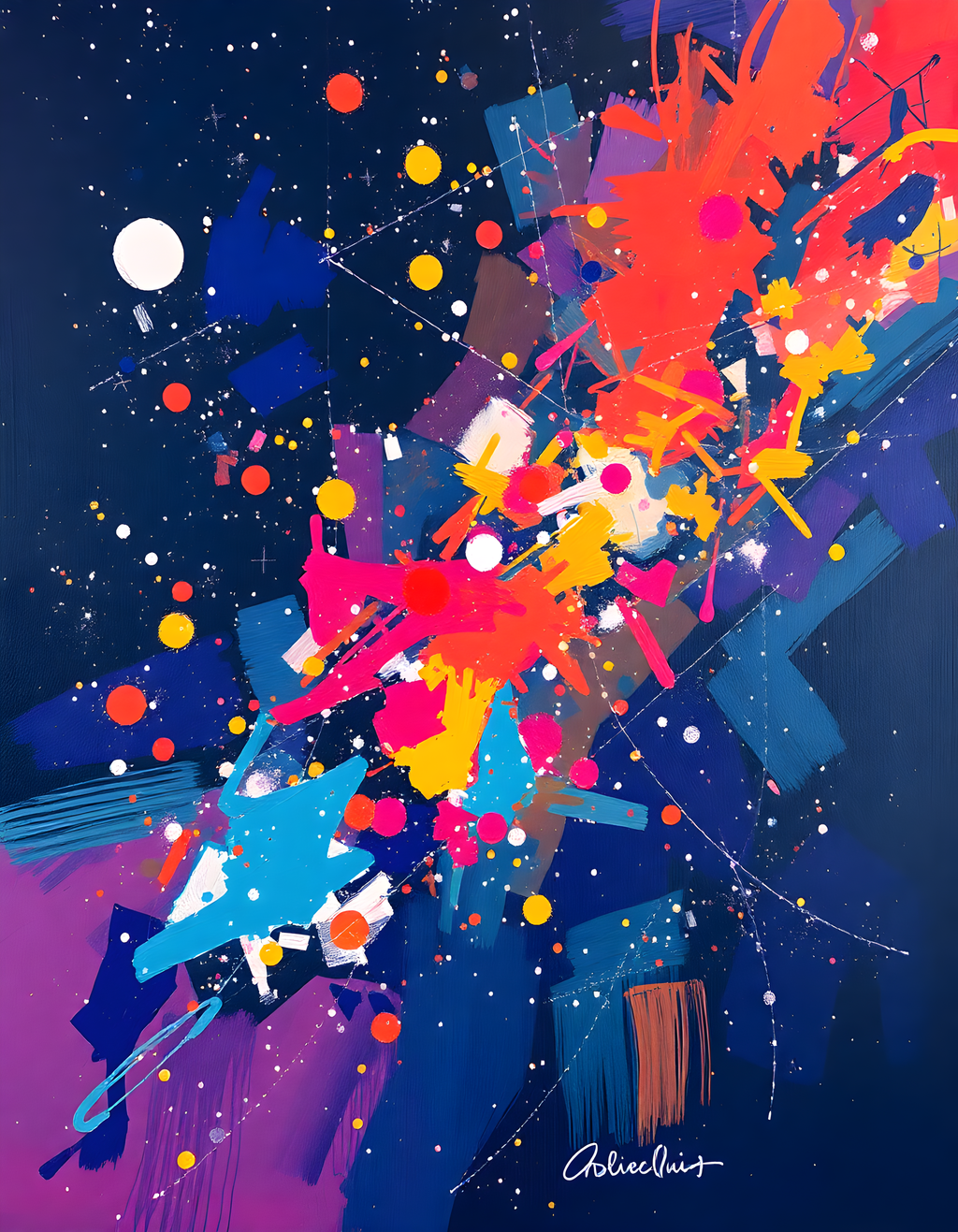 Cosmic Explosion Abstract Colorful Stars Wall Art
