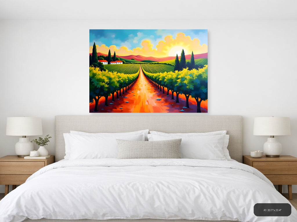 Tuscan Vineyard Landscape Abstract Painting Wall Art — A1 / Bedroom
