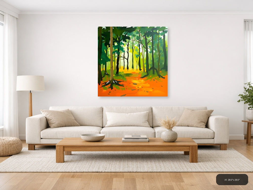 Abstract Forest Path Orange Floor Modern Wall Art — A1 / Living Room