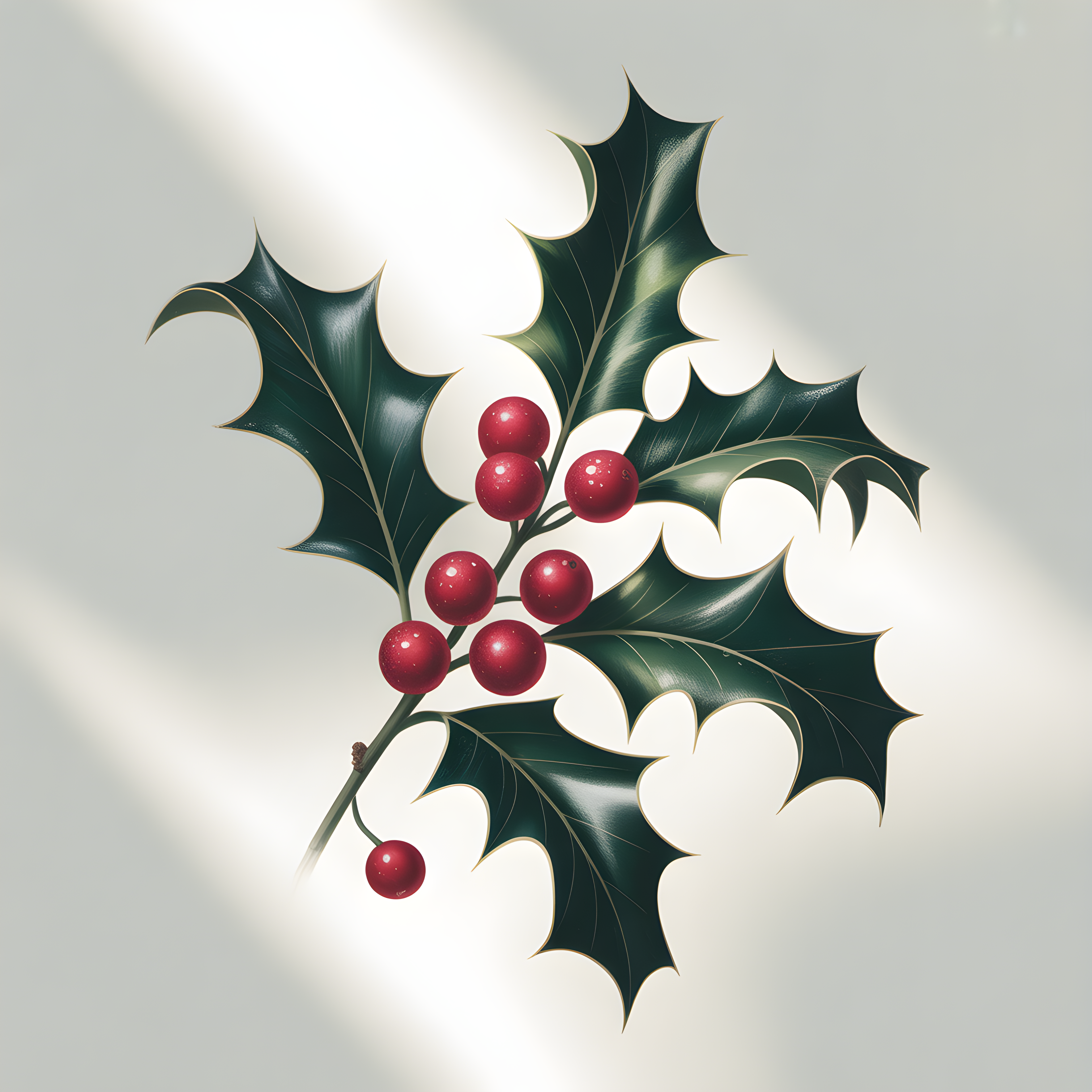 Holly Berries & Leaves Minimalist Square Wall Art