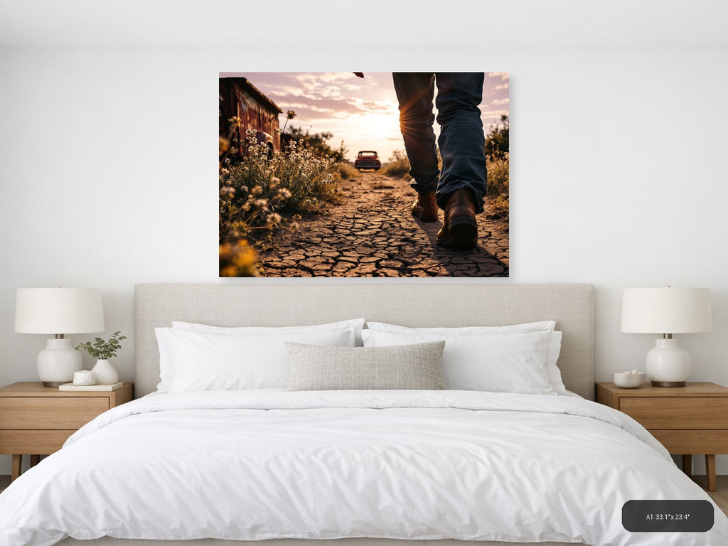 Vintage Desert Road Walk at Sunset Wall Art — A1 / Bedroom