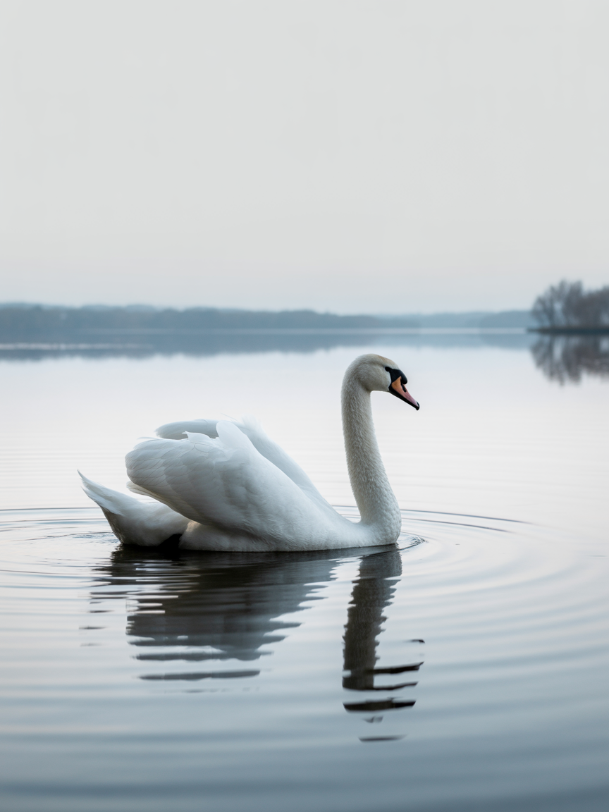 Minimalist White Swan Reflection Lake Wall Art