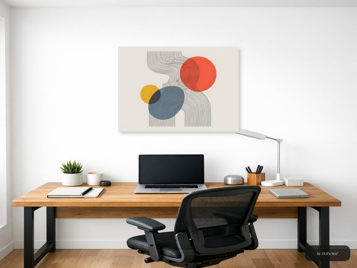 Abstract Line Art with Geometric Circles Wall Art — A2 / Office