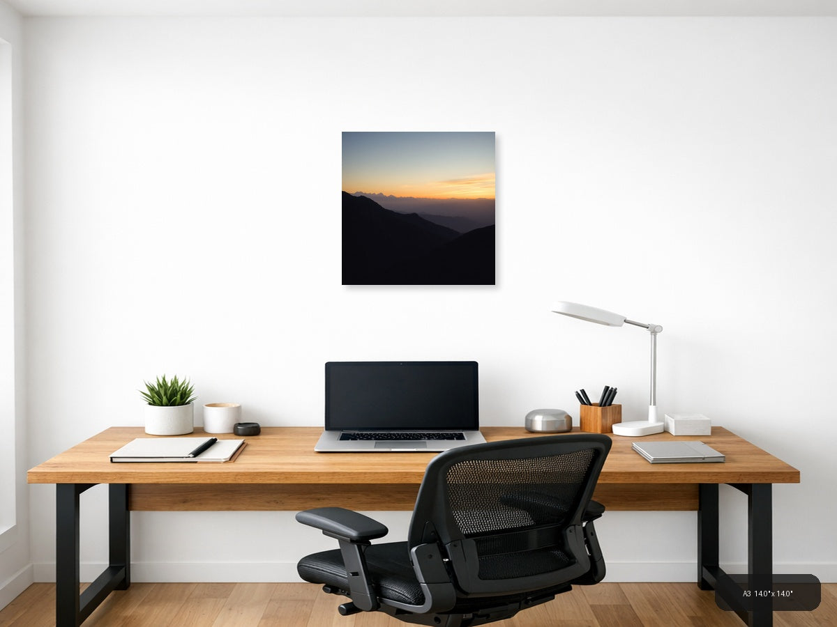 Mountain Sunset Silhouette Minimalist Wall Art — A3 / Office