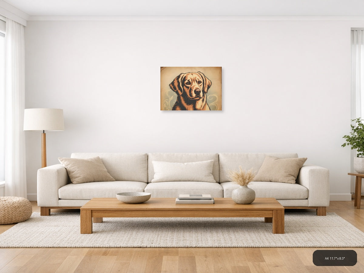 Vintage Brown Dog Portrait Wall Art — A4 / Living Room