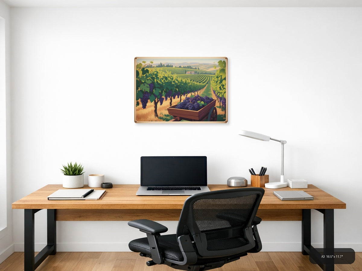 Vintage Tuscan Vineyard Harvest Landscape Wall Art — A3 / Office