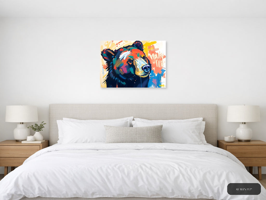 Colorful Abstract Bear Portrait Modern Wall Art — A3 / Bedroom