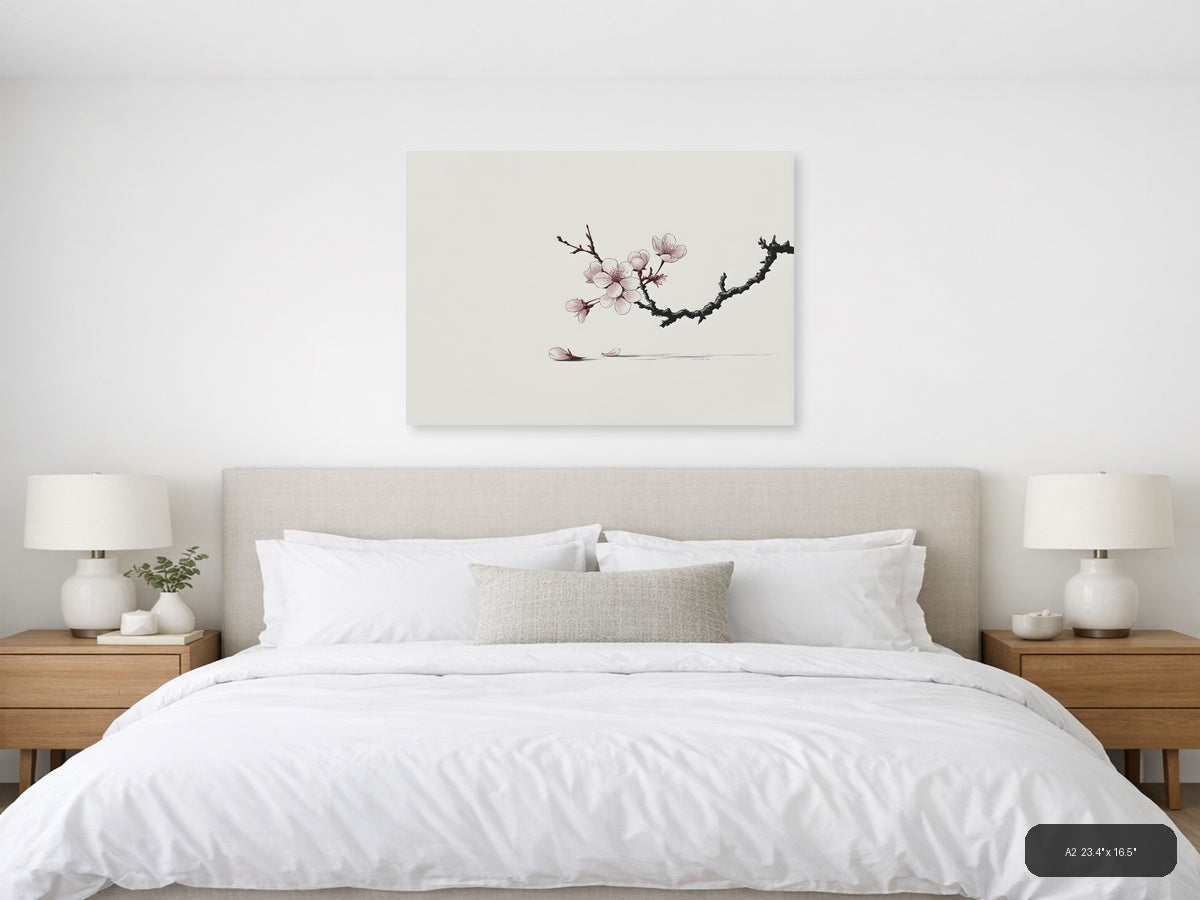 Cherry Blossom Branch Line Art Minimalist Wall Art — A2 / Bedroom