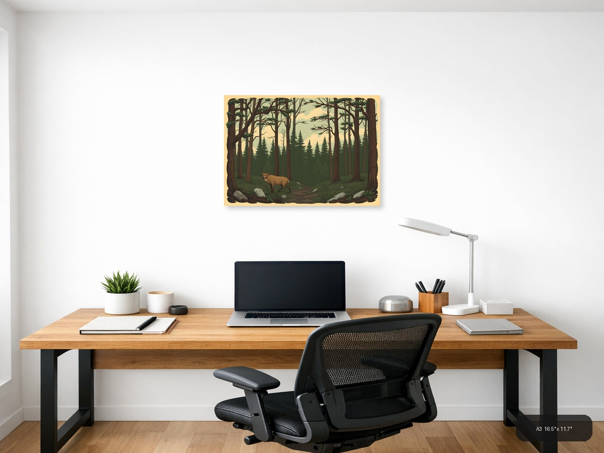 Vintage Forest Deer Landscape Wall Art — A3 / Office