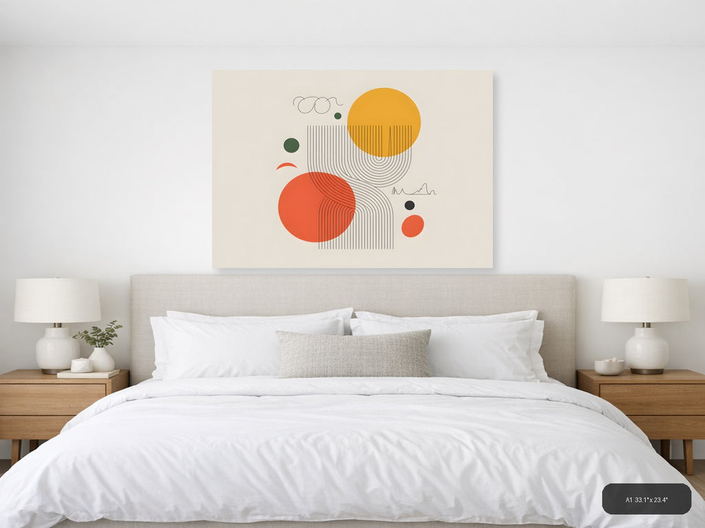 Modern Line Art with Geometric Circles Wall Art — A1 / Bedroom
