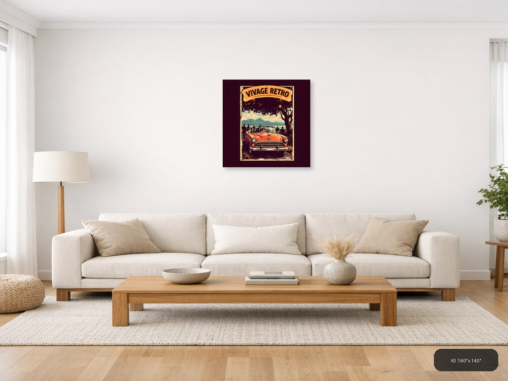Vintage Retro Classic Car Mountain Landscape Wall Art — A3 / Living Room