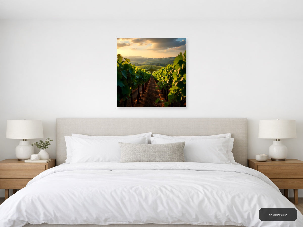 Golden Hour Vineyard Landscape Photography Wall Art — A2 / Bedroom