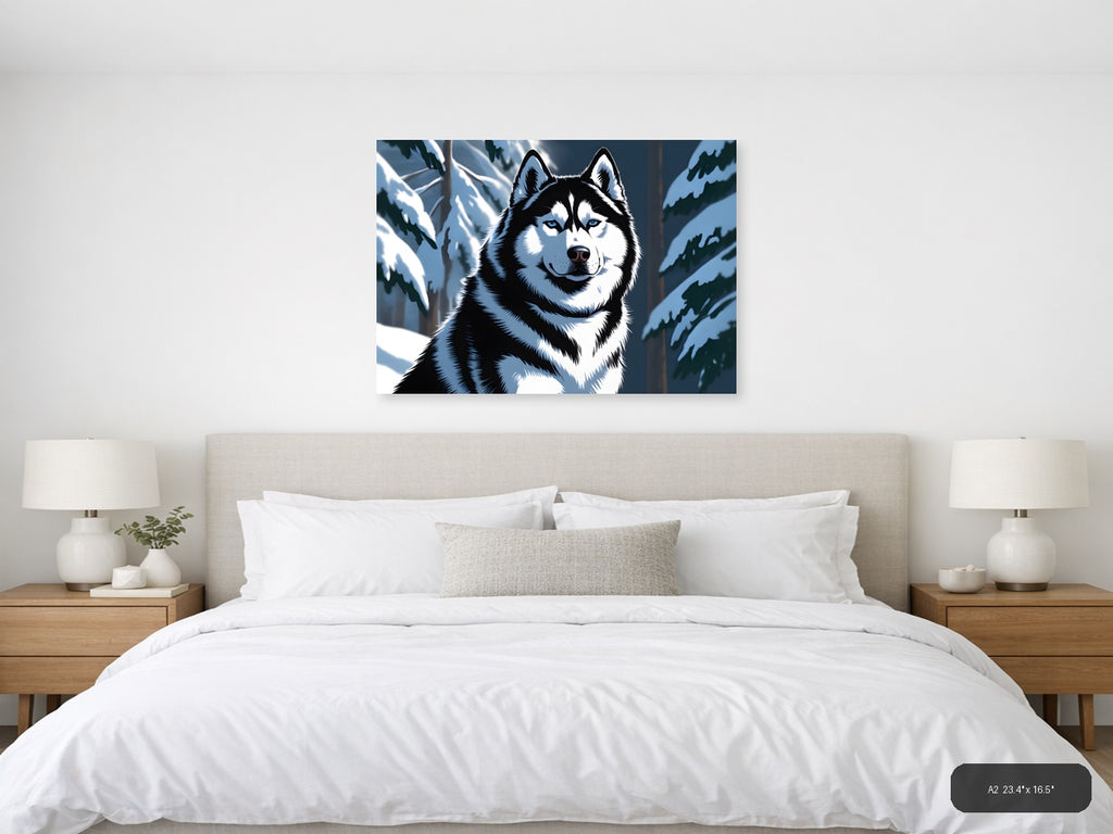 Husky in Winter Forest Snow Photography Wall Art — A2 / Bedroom