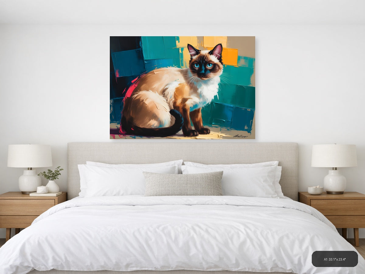 Siamese Cat with Blue Eyes Abstract Modern Wall Art — A1 / Bedroom