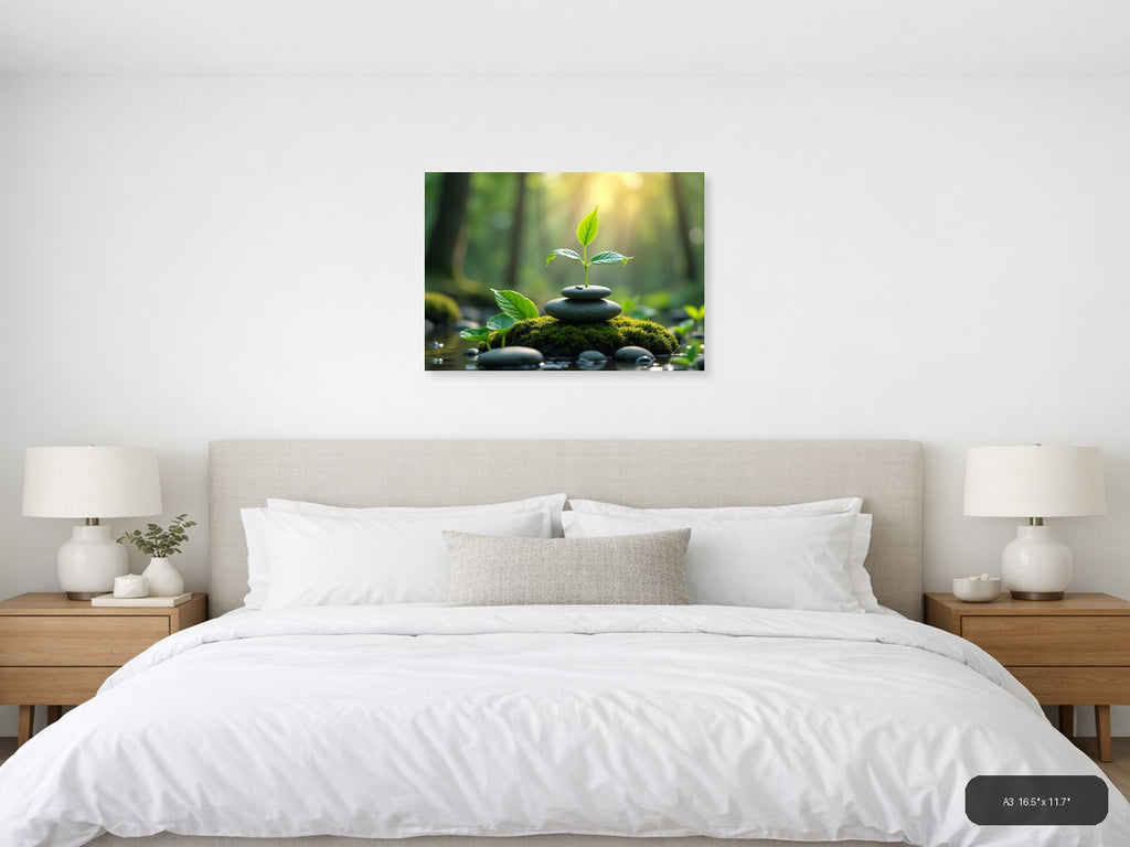 Young Plant on Stacked Stones Botanical Wall Art — A3 / Bedroom