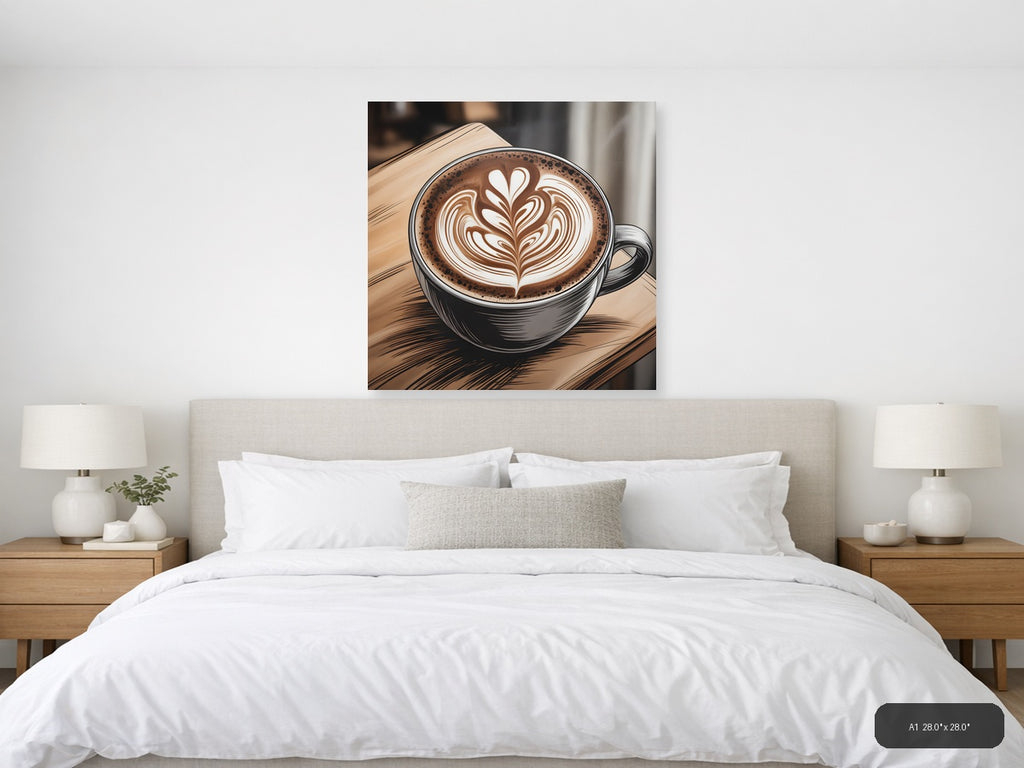 Latte Art Heart Line Art Coffee Wall Art — A1 / Bedroom