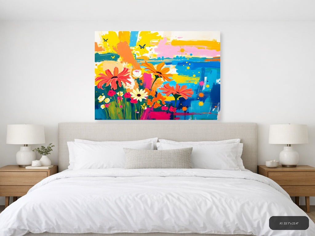 Vibrant Flower Garden Abstract Landscape Wall Art — A1 / Bedroom