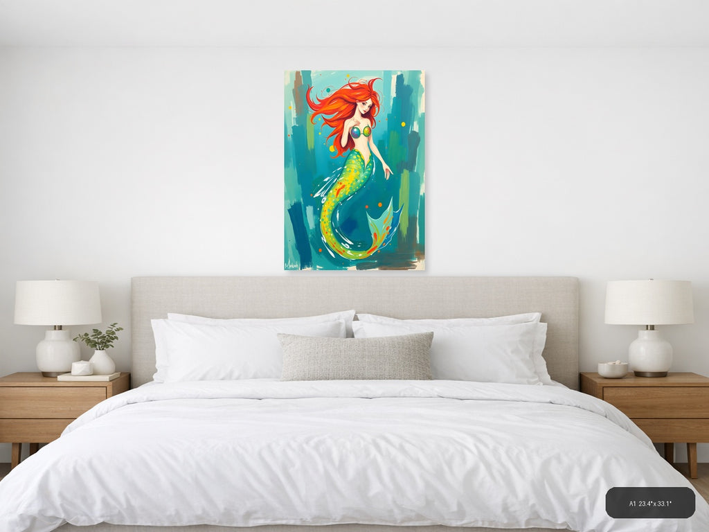 Vibrant Mermaid with Red Hair Abstract Wall Art — A1 / Bedroom
