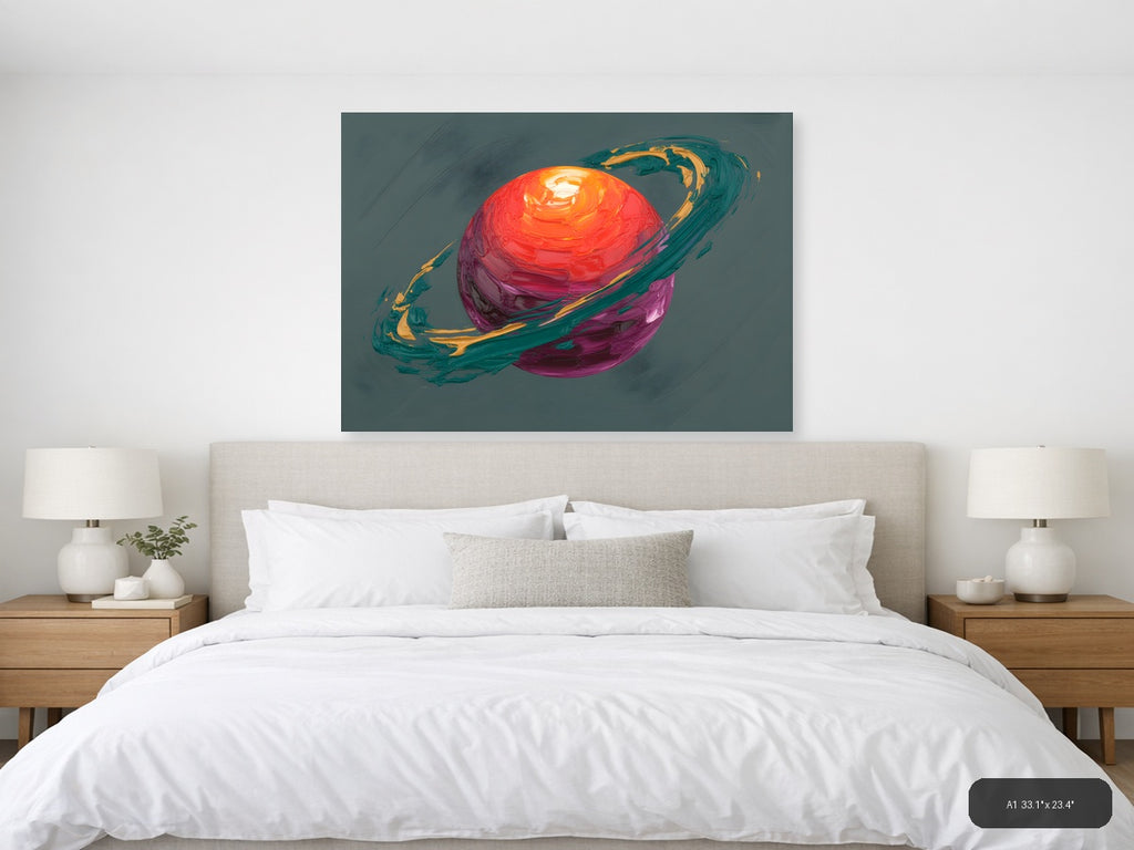 Colorful Abstract Planet with Rings Wall Art — A1 / Bedroom