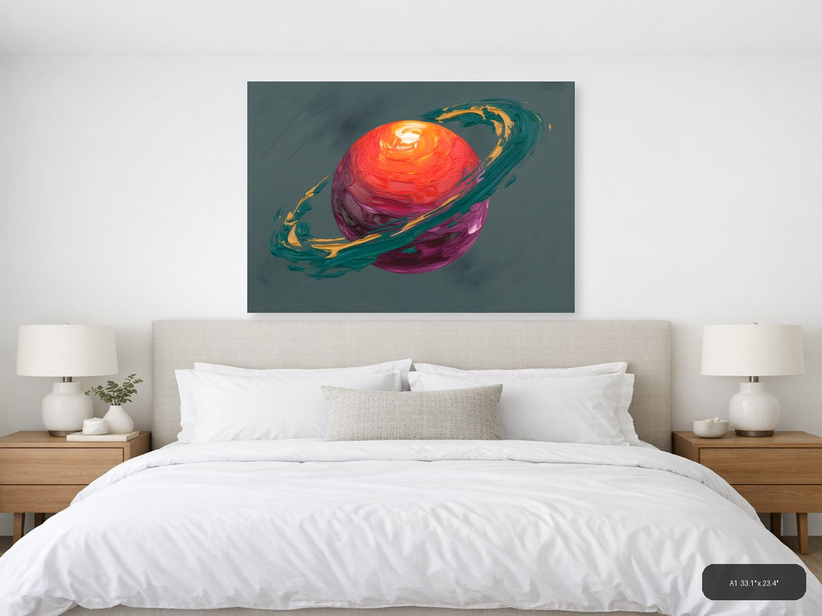 Colorful Abstract Planet with Rings Wall Art — A1 / Bedroom